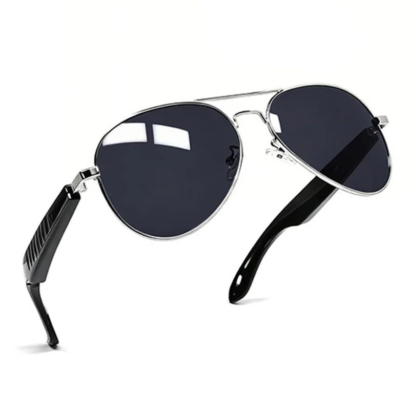 F61 Gafas Inteligentes AI con Bluetooth Traducción de Voz en Más de 100 Idiomas Navegación por Voz Llamadas y Música - Montura Plateada / Lentes Grises
