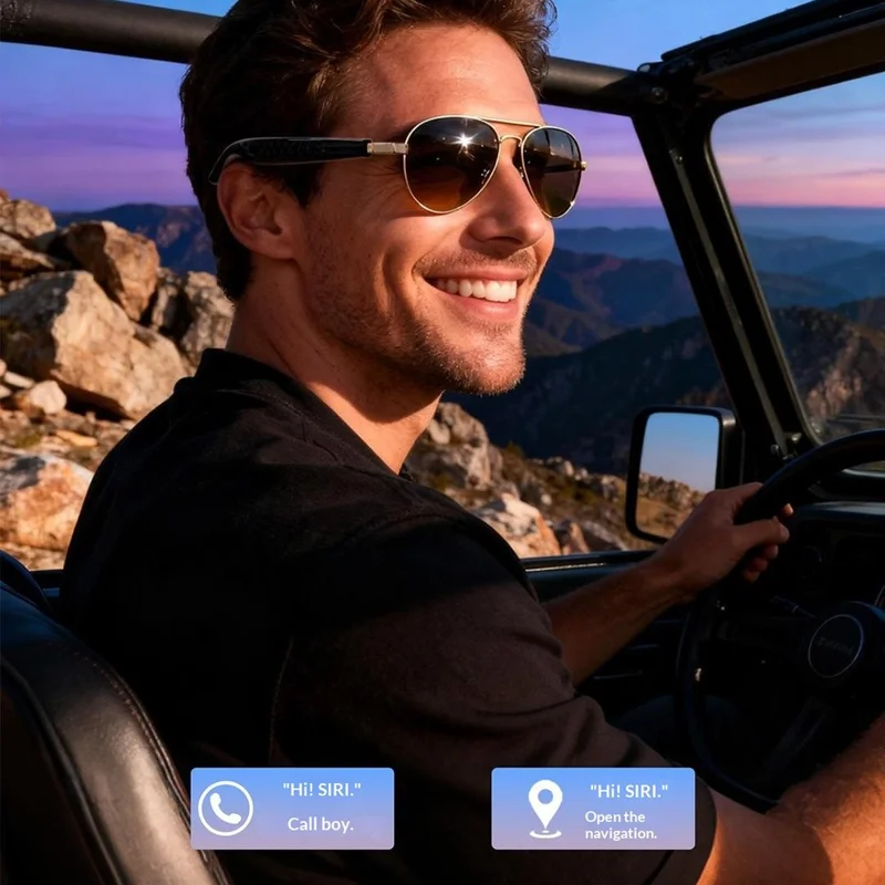 F61 Gafas Inteligentes AI con Bluetooth Traducción de Voz en Más de 100 Idiomas Navegación por Voz Llamadas y Música - Montura Plateada / Lentes Grises