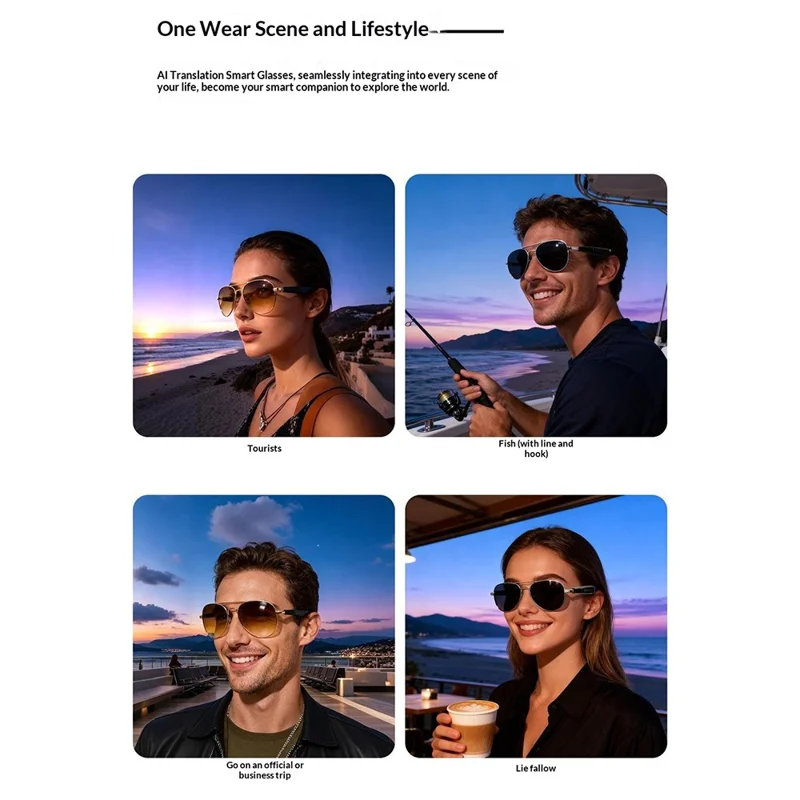 F61 Gafas Inteligentes AI con Bluetooth Traducción de Voz en Más de 100 Idiomas Navegación por Voz Llamadas y Música - Montura Plateada / Lentes Grises