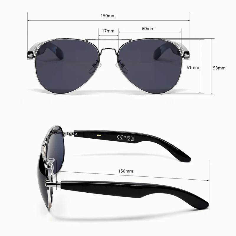 F61 Gafas Inteligentes AI con Bluetooth Traducción de Voz en Más de 100 Idiomas Navegación por Voz Llamadas y Música - Montura Plateada / Lentes Grises