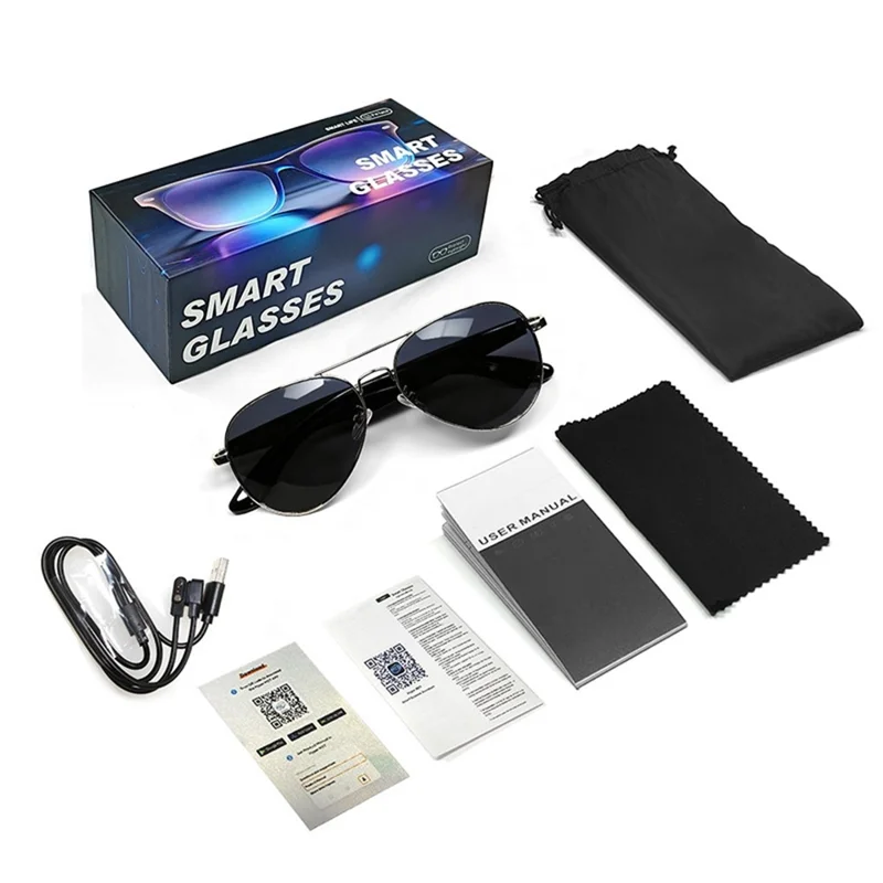 F61 Gafas Inteligentes AI con Bluetooth Traducción de Voz en Más de 100 Idiomas Navegación por Voz Llamadas y Música - Montura Plateada / Lentes Grises