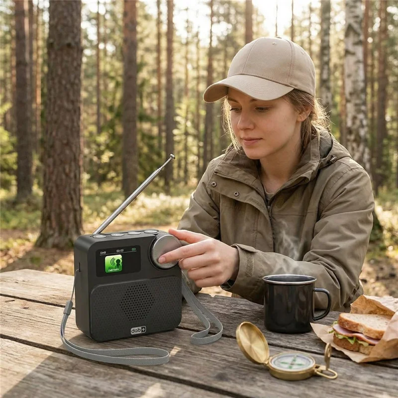 P2D 1.47 Inch Bluetooth-compatible Portable DAB Radio with TF Card MP3 Player - Black