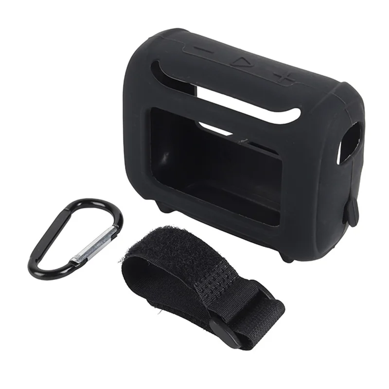 Silicone Case for JBL GO 5 Bluetooth-compatible Speaker Shockproof Protective Cover with Carabiner & Strap - Black