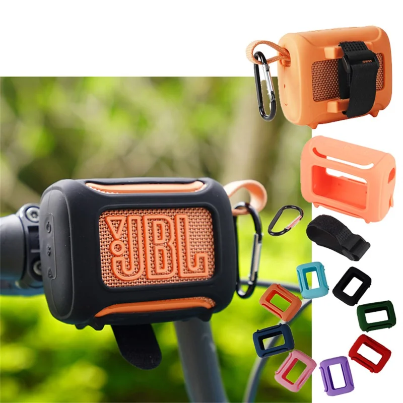 Silicone Case for JBL GO 5 Bluetooth-compatible Speaker Shockproof Protective Cover with Carabiner & Strap - Black