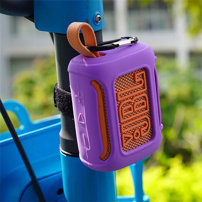 Silicone Case for JBL GO 5 Bluetooth-compatible Speaker Shockproof Protective Cover with Carabiner & Strap - Black