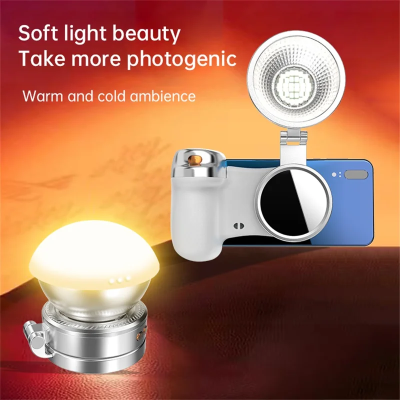 K08 Magnetisk fyllningsljus med spegel 360 graders vikbar selfie LED-ringljus 3-färgstemperatur mobilfotograferingsljus