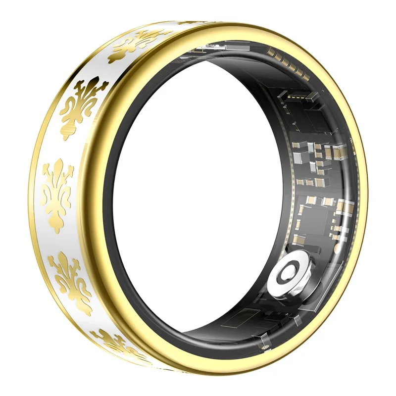 SY03 Smart Ring Sundhedsmonitorering Enamel Multifunktions Fitness Tracker Fingerring med opladningskasse - Guld Cirkel / Hvid 8