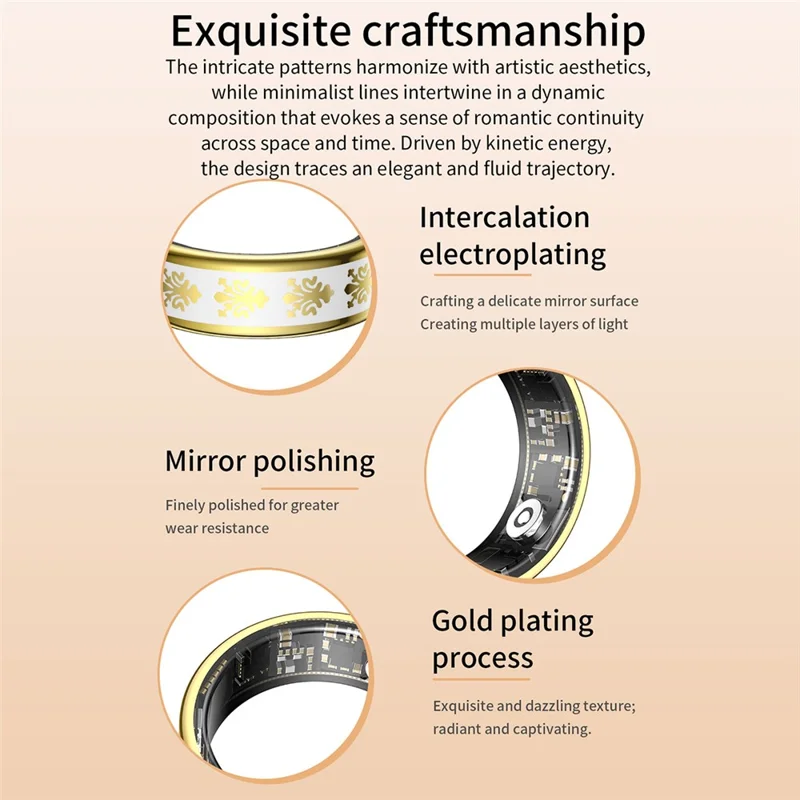 SY03 Smart Ring Sundhedsmonitorering Enamel Multifunktions Fitness Tracker Fingerring med opladningskasse - Guld Cirkel / Hvid 8