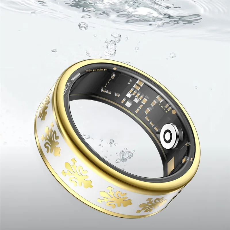 SY03 Smart Ring Sundhedsmonitorering Enamel Multifunktions Fitness Tracker Fingerring med opladningskasse - Guld Cirkel / Hvid 8