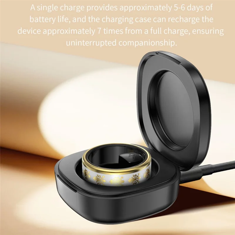 SY03 Smart Ring Sundhedsmonitorering Enamel Multifunktions Fitness Tracker Fingerring med opladningskasse - Guld Cirkel / Hvid 8