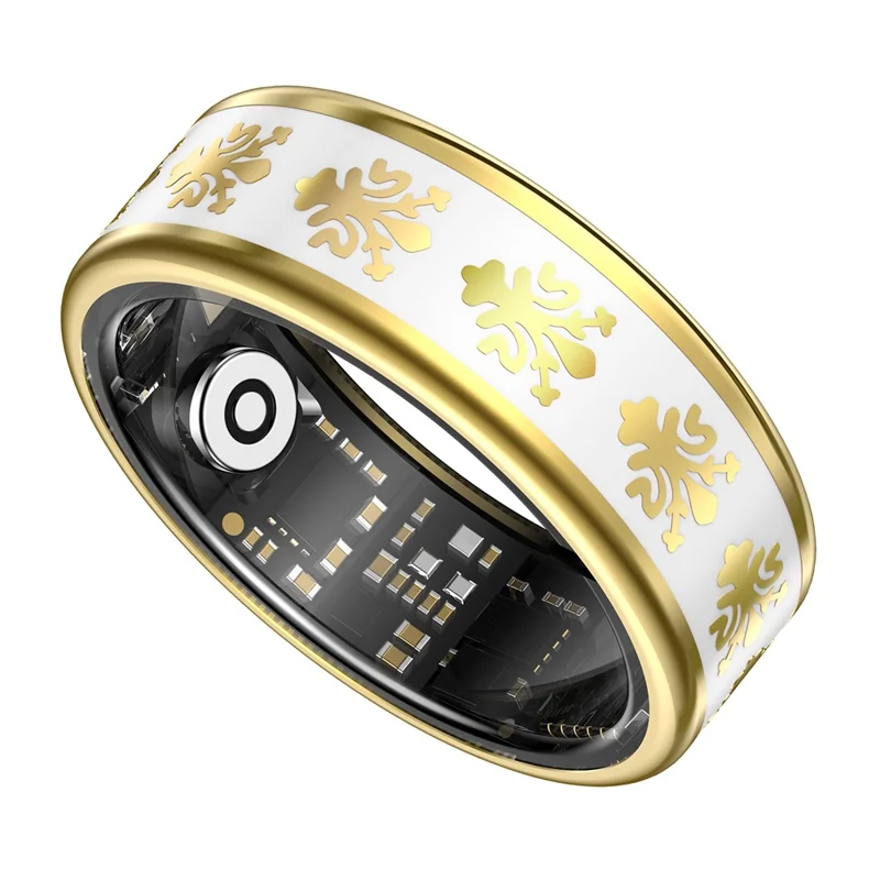 SY03 Smart Ring Sundhedsmonitorering Enamel Multifunktions Fitness Tracker Fingerring med opladningskasse - Guld Cirkel / Hvid 8