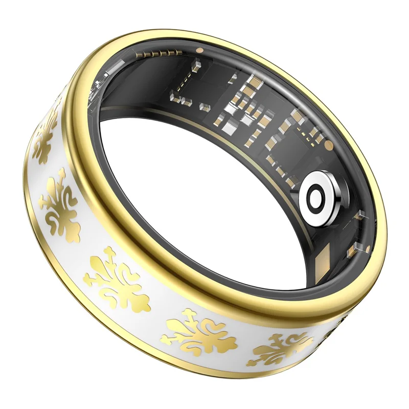 SY03 Smart Ring Sundhedsmonitorering Enamel Multifunktions Fitness Tracker Fingerring med opladningskasse - Guld Cirkel / Hvid 8