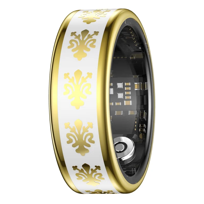 SY03 Smart Ring Sundhedsmonitorering Enamel Multifunktions Fitness Tracker Fingerring med opladningskasse - Guld Cirkel / Hvid 8