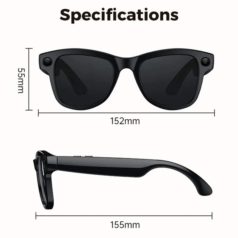M02 AI Smart Glasses 8MP kamera 4K videooptagning Bluetooth 5.3 oversættelsesbriller til fotografering – Sort frame