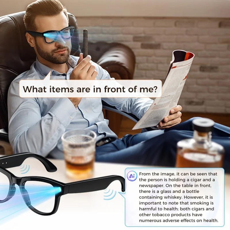 M02 AI Smart Glasses 8MP kamera 4K videooptagning Bluetooth 5.3 oversættelsesbriller til fotografering – Sort frame