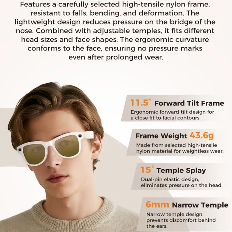 M02 AI Smart Glasses 8MP kamera 4K videooptagning Bluetooth 5.3 oversættelsesbriller til fotografering – Sort frame