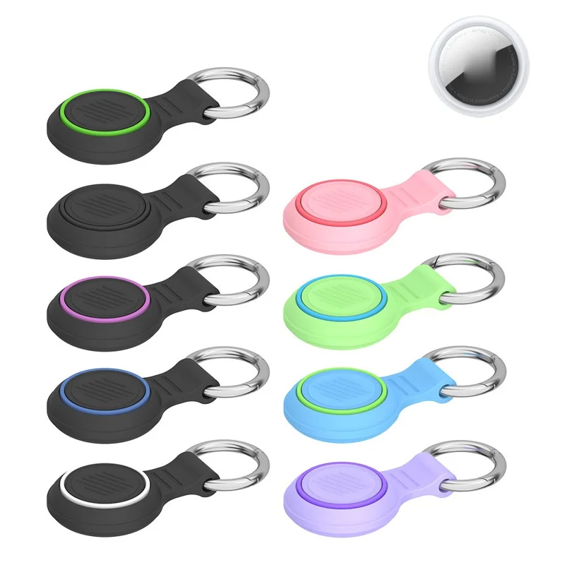 Silicone Case for Apple AirTag Bluetooth-compatible Tracker Dual Color Protective Cover with Anti-loss Clip - White