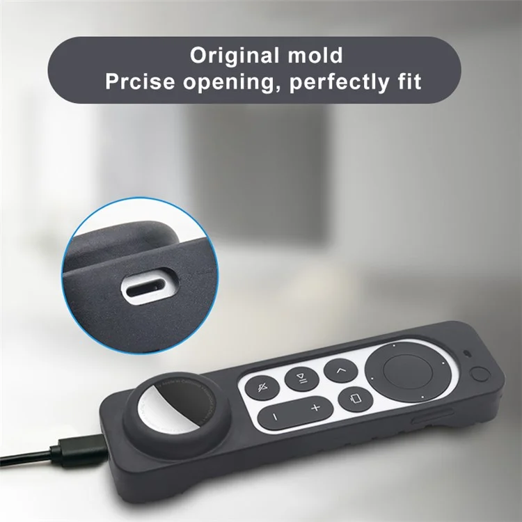 2-in-1-Fernbedienung Bluetooth-Tracker Weiche Silikon-Schutzhülle-Abdeckung Für Apple TV HD / 4K Airtag - Schwarz