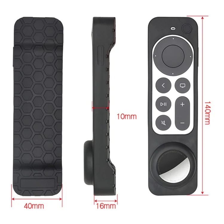 2-in-1-Fernbedienung Bluetooth-Tracker Weiche Silikon-Schutzhülle-Abdeckung Für Apple TV HD / 4K Airtag - Schwarz