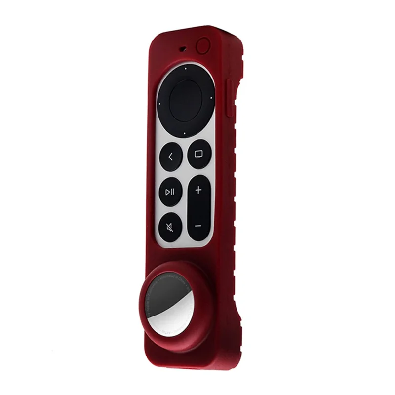 2-in-1 Remote Controller Bluetooth-compatible Tracker Soft Silicone Protective Sleeve Cover for Apple TV HD/4K AirTag - Wine Red