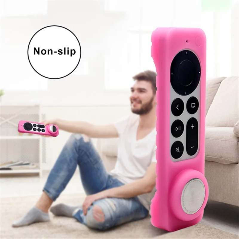 2-in-1 Remote Controller Bluetooth-compatible Tracker Soft Silicone Protective Sleeve Cover for Apple TV HD/4K AirTag - Luminous Pink