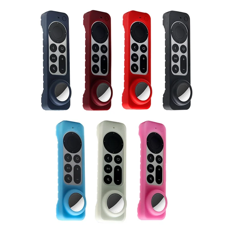 2-in-1 Remote Controller Bluetooth-compatible Tracker Soft Silicone Protective Sleeve Cover for Apple TV HD/4K AirTag - Luminous Blue