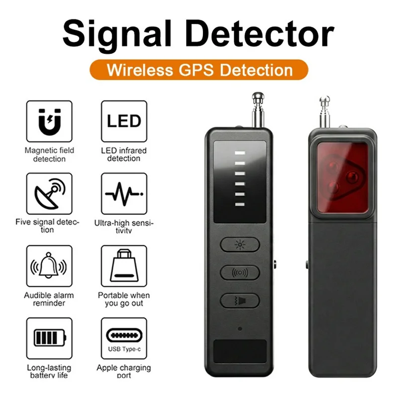 DT01 Détecteur de signal sans fil Localisateur d'appareil photo caché Détecteur d'espion RF Détecteur de traceur GPS - Noir