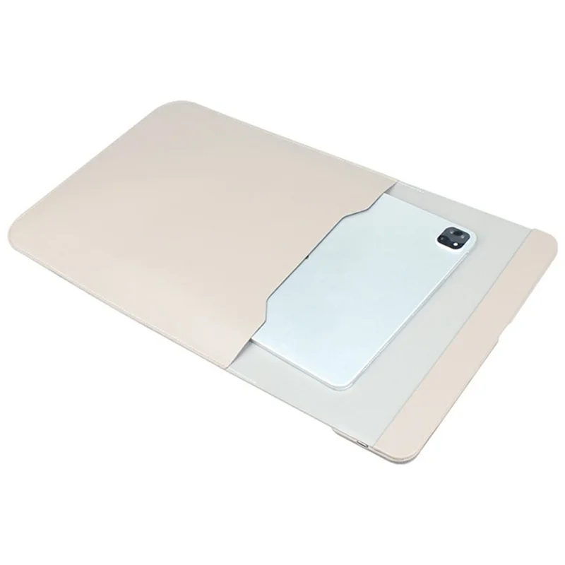 S112 3-in-1 Multifunctional PU Leather Laptop Sleeve with Magnetic Wireless 15W Fast Charging Pad Stand for Phone Earbuds - Grey