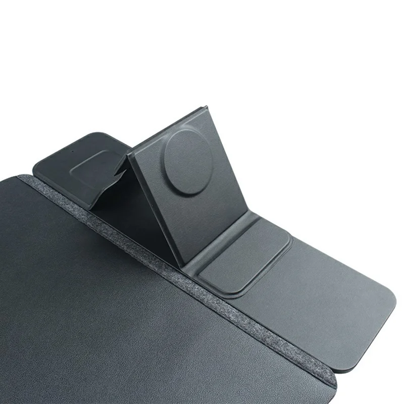 S111 3-in-1 Magnetic Wireless Charger Office Desktop Pad 15W Fast Charging Mouse Pad for Phone Watch Earbuds - Black