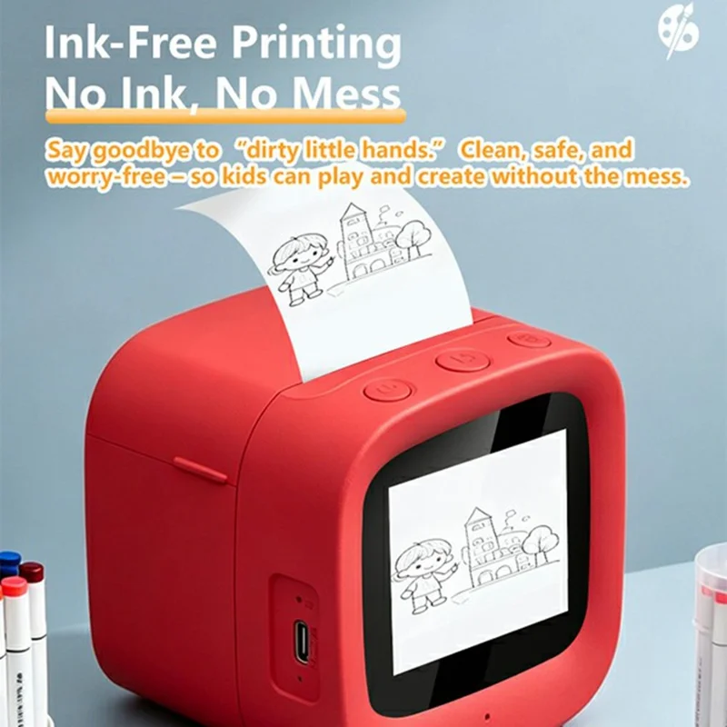 X21 2,4 tommer Bærbar AI Stemme Termisk Printer 200DPI Inklusionsfri Printermaskine til Børn - Rød