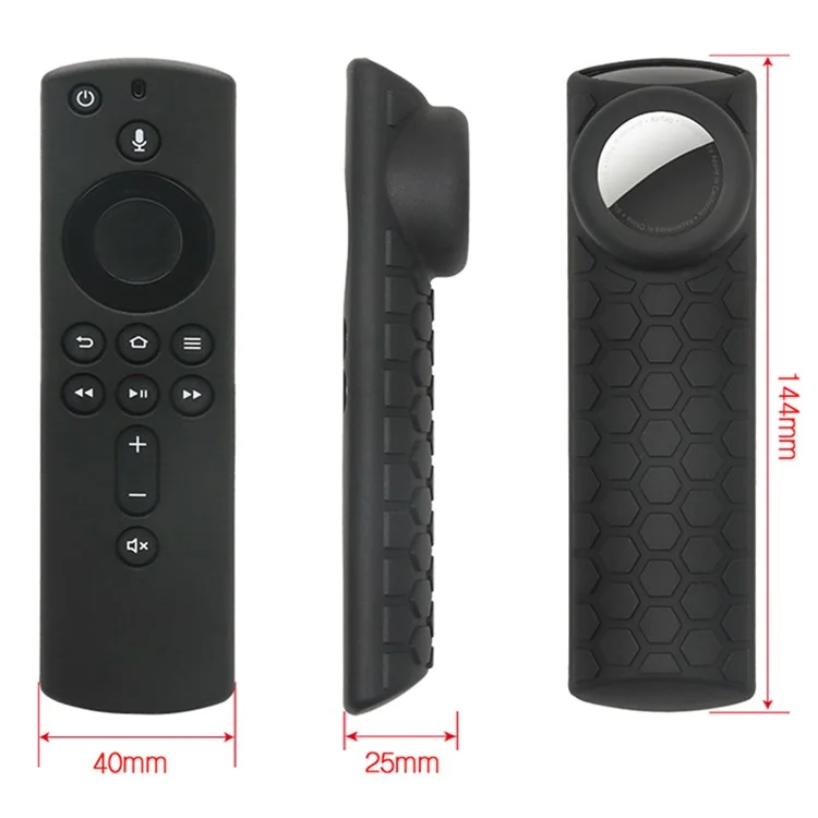 2-in-1 Remote Controller Bluetooth Tracker Custodia Protettiva In Silicone Per Apple Airtag Fire TV Stick 4K - Nero