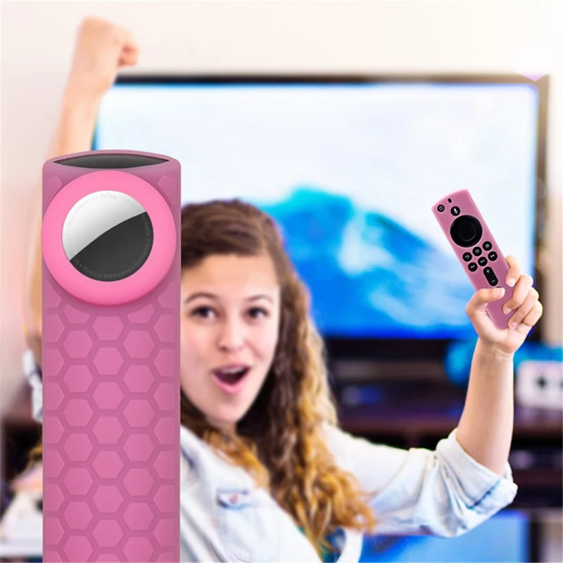 2-in-1 Remote Controller Bluetooth-compatible Tracker Silicone Protective Sleeve Cover for Apple AirTag Fire TV Stick 4K - Luminous Green