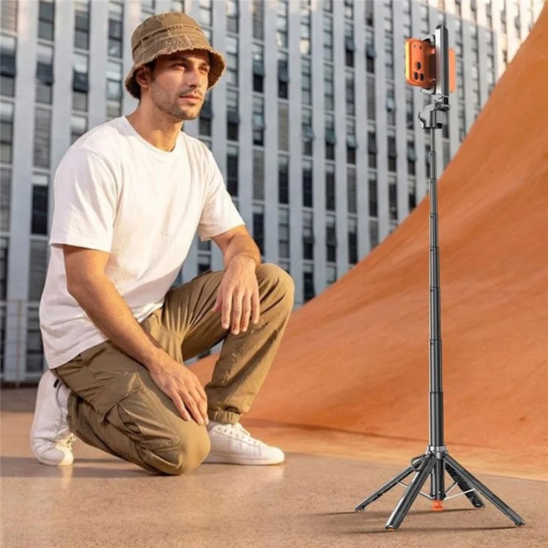 Tripé Automático T35 com Luz de Preenchimento Quadrada e Suporte Anti-Vibração para Telemóvel, Extensível, com Compatibilidade Bluetooth e Bastão para Selfie - Preto