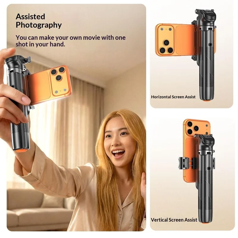 Tripé Automático T35 com Luz de Preenchimento Quadrada e Suporte Anti-Vibração para Telemóvel, Extensível, com Compatibilidade Bluetooth e Bastão para Selfie - Preto
