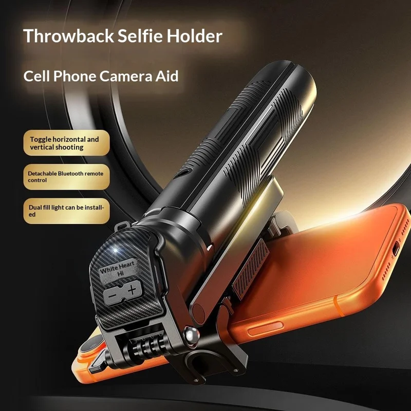 T35 Automatyczny Wyświetlający się Rozkładany Tryp całkowicie do góry z 2 szt. Kwadratowym Światłem Wypełniającym Przeciwwagę Telefonu Holder Bluetooth Selfie Stick - Czarny