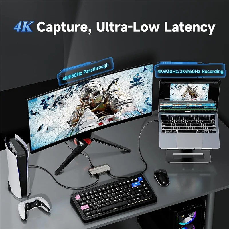 WAVLINK WL-VR204 Scheda di Acquisizione Video 4K HD Hub Video con PD 100W Adattatore per Streaming Registrazione Gaming dal Vivo