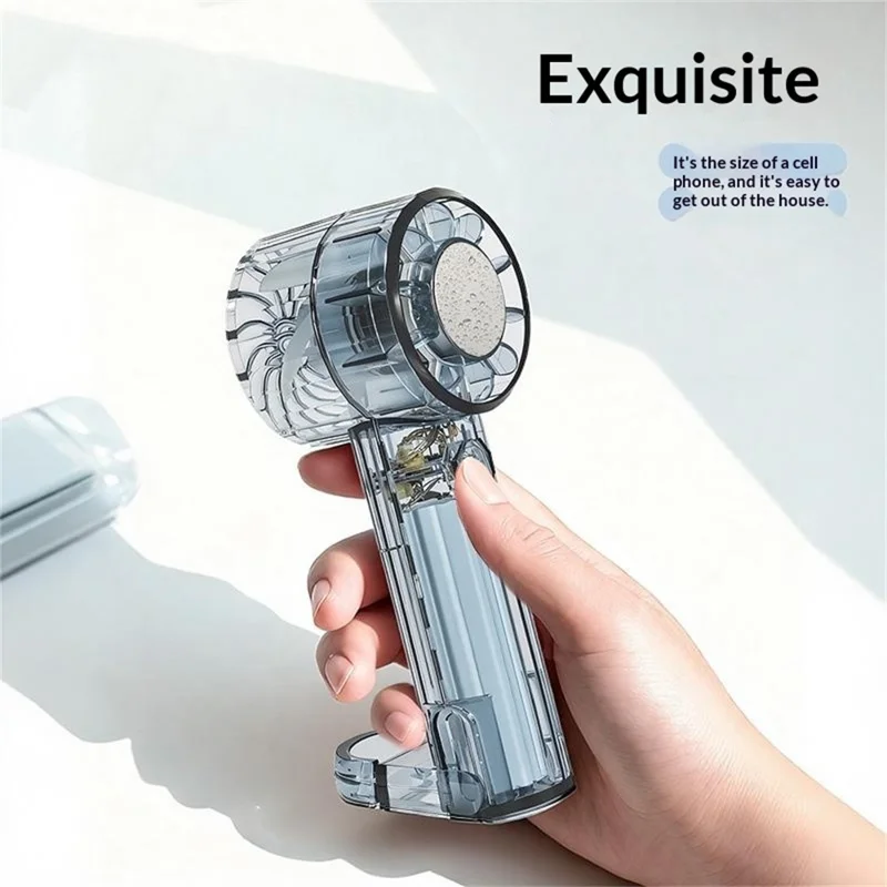 F13 Transparent Ice Pack Handheld Fan 4-Speed 2000mAh Type-C Cooling Desktop Portable Fan for Outdoor Office Travel - Grey