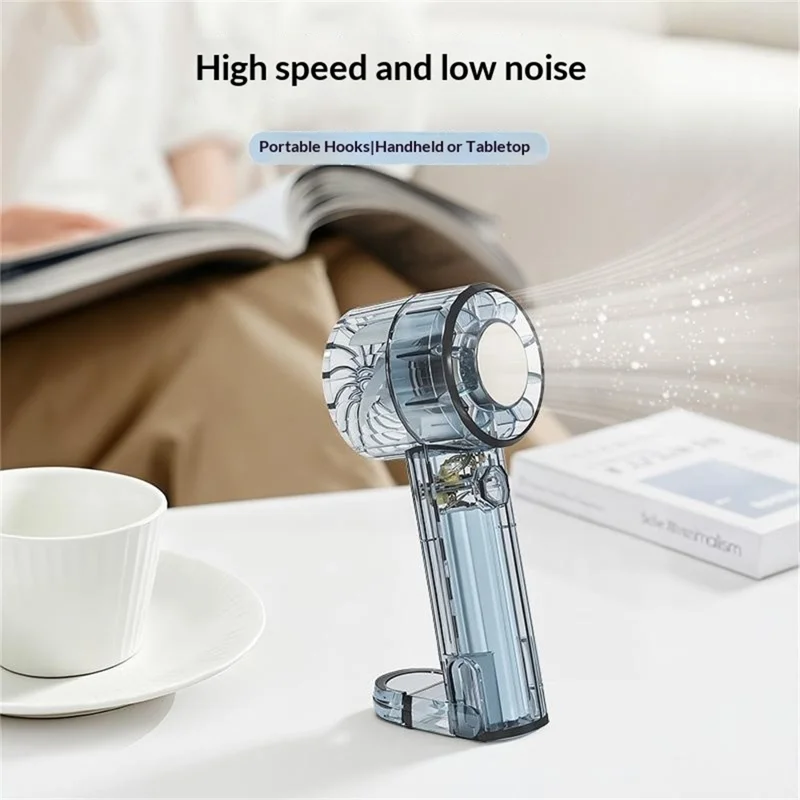 F13 Transparent Ice Pack Handheld Fan 4-Speed 2000mAh Type-C Cooling Desktop Portable Fan for Outdoor Office Travel - Grey