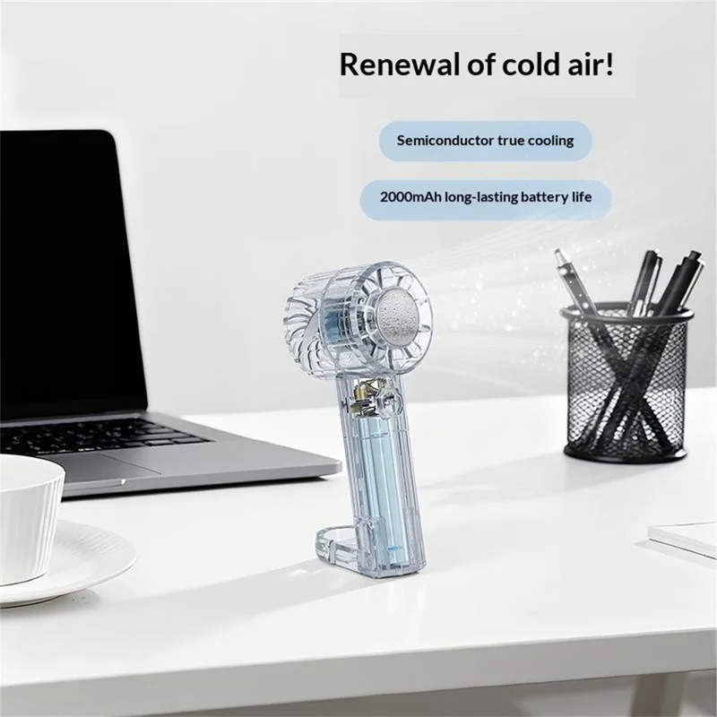 F13 Transparent Ice Pack Handheld Fan 4-Speed 2000mAh Type-C Cooling Desktop Portable Fan for Outdoor Office Travel - Grey