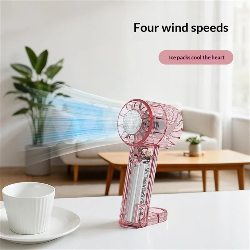 F13 Transparent Ice Pack Handheld Fan 4-Speed 2000mAh Type-C Cooling Desktop Portable Fan for Outdoor Office Travel - Grey