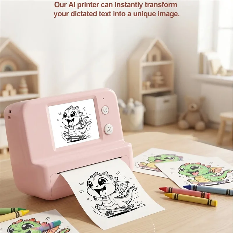 Q16 2,0 tommer bærbar AI-voice termisk printer 200DPI Bluetooth-kompatibel WiFi-udskrivningsenhed til børnenes tegningsetiketter - Lyserød