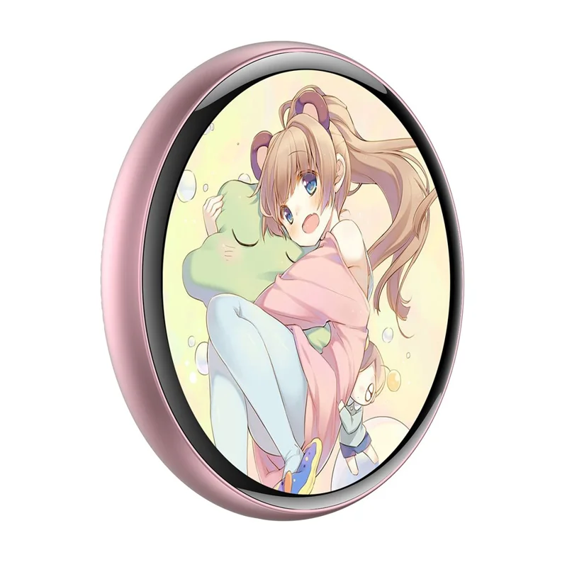 E01 1.7 Inch AI Smart Electronic Badge Bluetooth-compatible APP Anime Display Touch Screen Brooch Pin - Pink