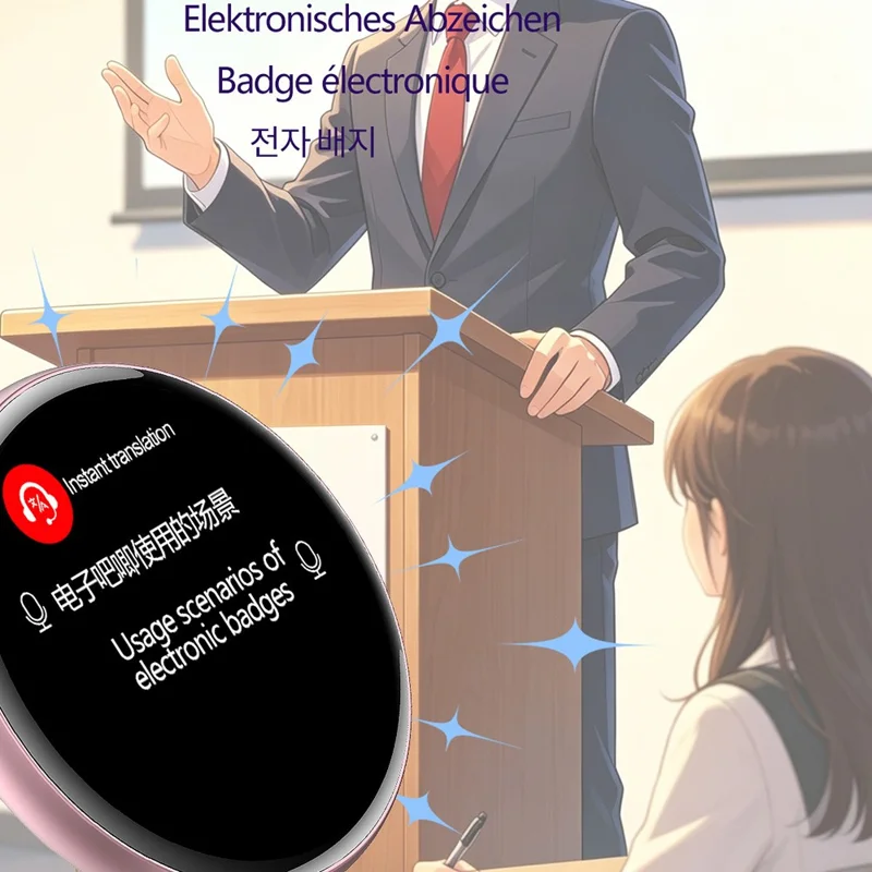 E01 1.7 Inch AI Smart Electronic Badge Bluetooth-compatible APP Anime Display Touch Screen Brooch Pin - Pink