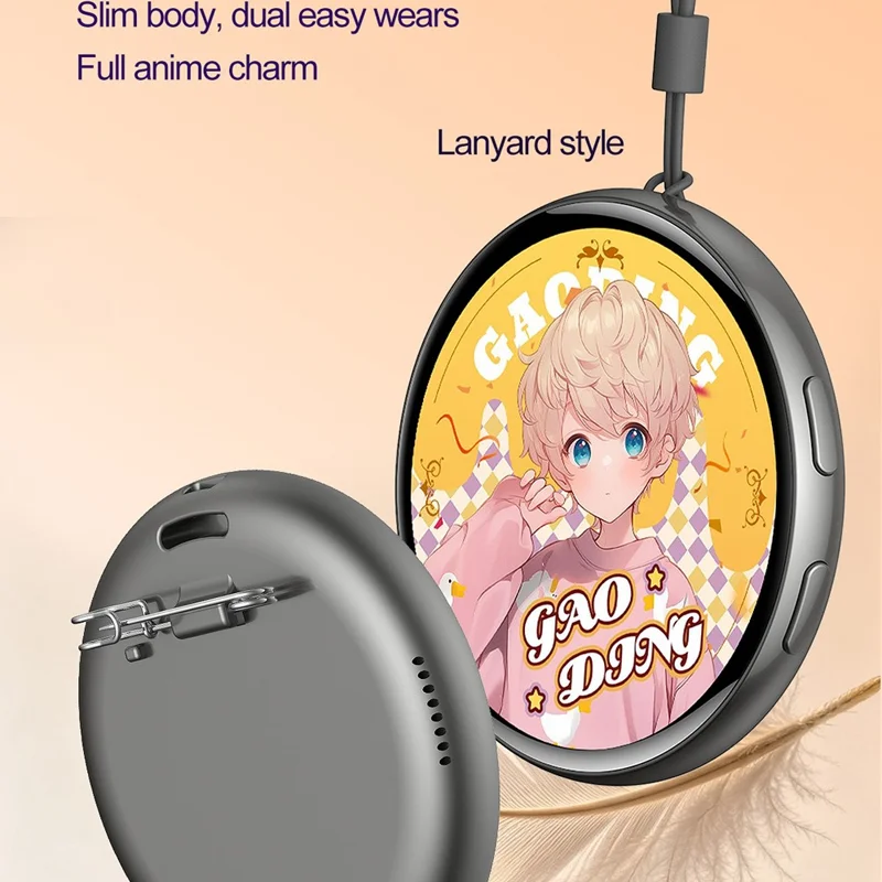 E01 1.7 Inch AI Smart Electronic Badge Bluetooth-compatible APP Anime Display Touch Screen Brooch Pin - Pink