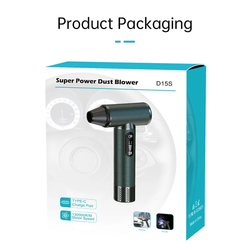 D15S Aluminum Air Duster Turbo Fan 130000RPM Wireless Handheld Turbo Blower for Car Computer Cleaning
