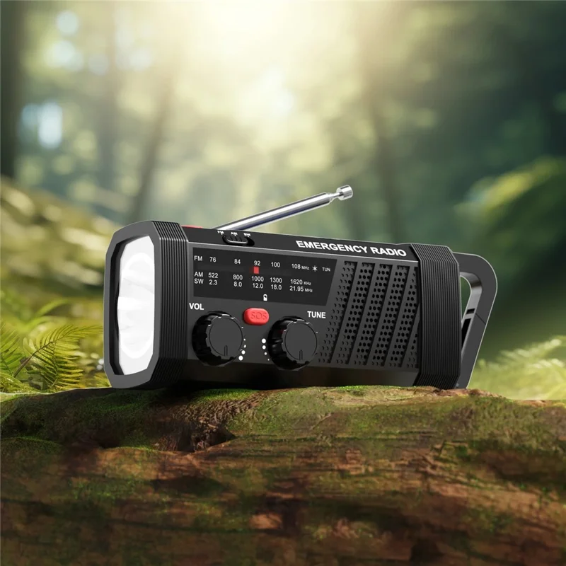 EM06 Emergency Radio Solar Hand Crank 2000mAh Battery Type-C Charging AM / FM / SW Flashlight SOS Alarm Portable Radio for Outdoor