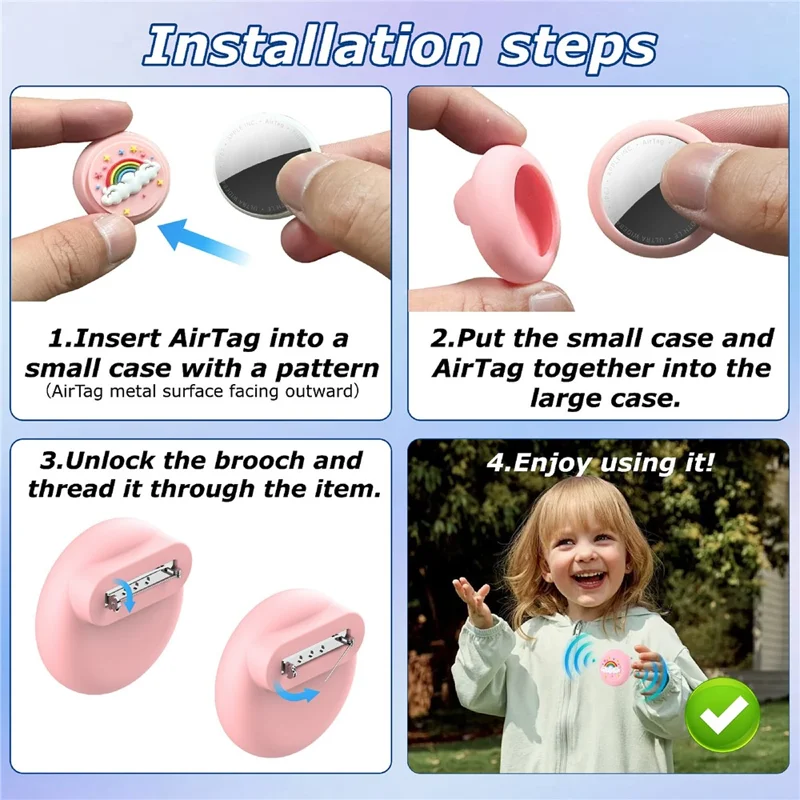 Silicone Case for AirTag / AirTag (2nd Generation) Pin Brooch Design Waterproof Cartoon Smart Tracker Protection Cover - Pink