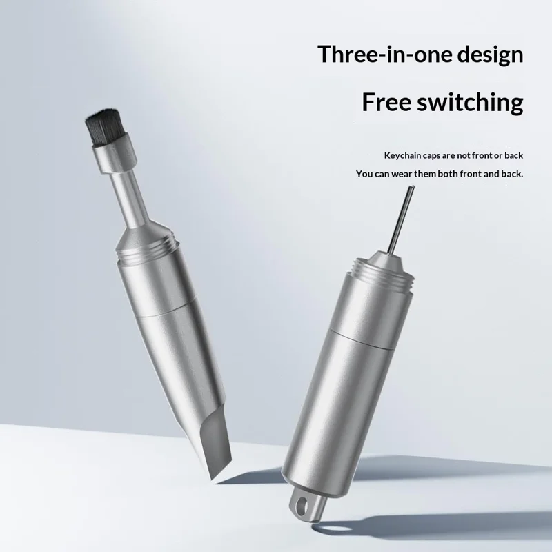 CS-02 3-in-1 Keychain Repair Tool Multi-function Portable SIM Card Ejector Pin Cleaning Brush Screwdriver for Phone Repair - Silver