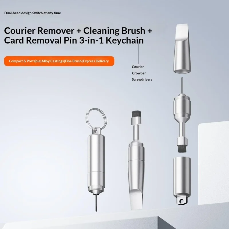 CS-02 3-in-1 Keychain Repair Tool Multi-function Portable SIM Card Ejector Pin Cleaning Brush Screwdriver for Phone Repair - Silver