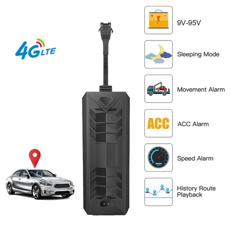 TKSTAR TK806 Localisateur GPS 4G pour Voiture, Appareil de Suivi en Temps Réel Filaire Anti-vol avec Coupure d'Alimentation et d'Essence - Noir